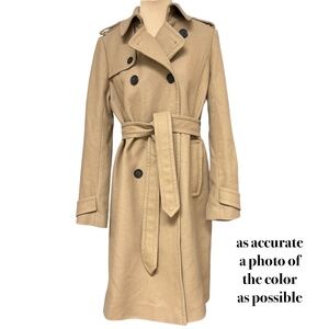 coat J CREW classic camel trench wool nylon cashmere 39" academia preppy French